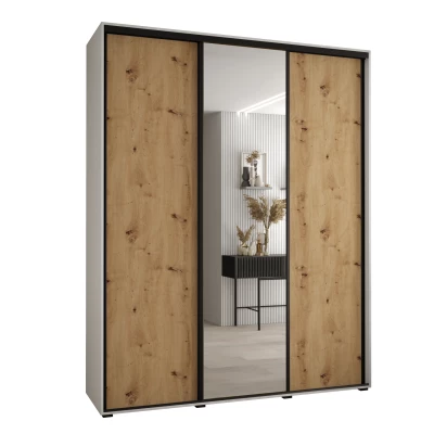Šatní skříň YVONA 3 - 200/45 cm, bílá / dub artisan / černá