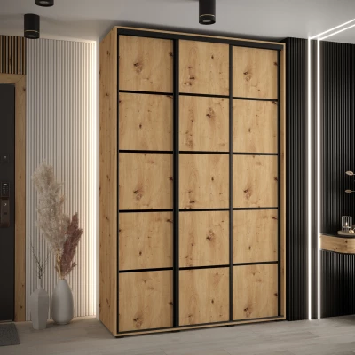 Šatní skříň YVONA 4 - 150/45 cm, dub artisan / černá