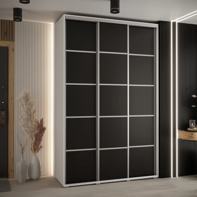 Šatní skříň YVONA 4 - 150/45 cm, bílá / černá / stříbrná