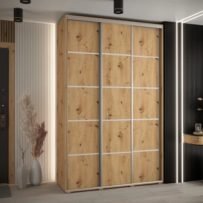 Šatní skříň YVONA 4 - 160/45 cm, dub artisan / stříbrná