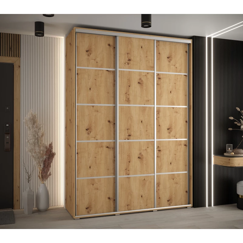 Šatní skříň YVONA 4 - 170/45 cm, dub artisan / stříbrná