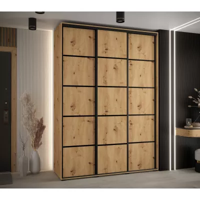 Šatní skříň YVONA 4 - 170/45 cm, dub artisan / černá