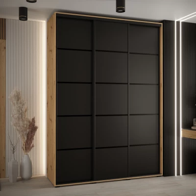 Šatní skříň YVONA 4 - 170/45 cm, dub artisan / černá / černá