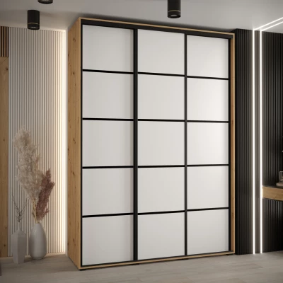 Šatní skříň YVONA 4 - 170/45 cm, dub artisan / bílá / černá