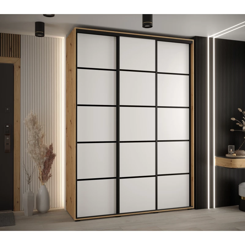 Šatní skříň YVONA 4 - 170/45 cm, dub artisan / bílá / černá