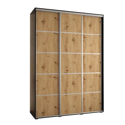 Šatní skříň YVONA 4 - 170/45 cm, černá / dub artisan / stříbrná