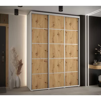 Šatní skříň YVONA 4 - 170/45 cm, bílá / dub artisan / stříbrná