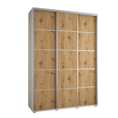 Šatní skříň YVONA 4 - 170/45 cm, bílá / dub artisan / stříbrná