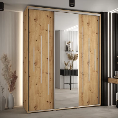 Šatní skříň YVONA 13 - 200/45 cm, dub artisan / stříbrná