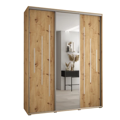 Šatní skříň YVONA 13 - 200/45 cm, dub artisan / stříbrná