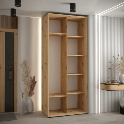 Šatní skříň YVONA 12 - 120/45 cm, dub artisan / bílá / stříbrná