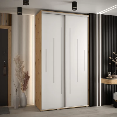 Šatní skříň YVONA 12 - 130/45 cm, dub artisan / bílá / stříbrná