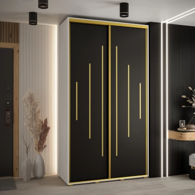 Šatní skříň YVONA 12 - 130/45 cm, bílá / černá / zlatá