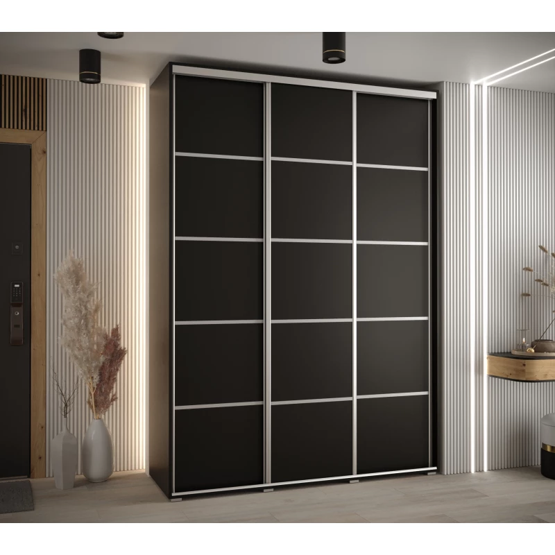 Šatní skříň YVONA 4 - 180/45 cm, černá / stříbrná