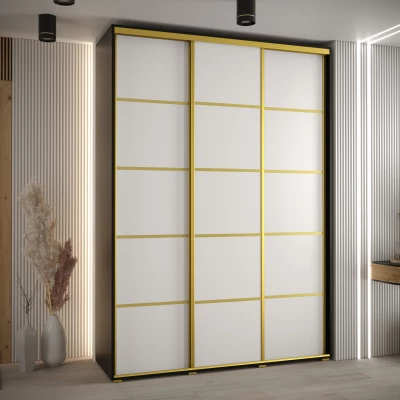 Šatní skříň YVONA 4 - 180/45 cm, černá / bílá / zlatá