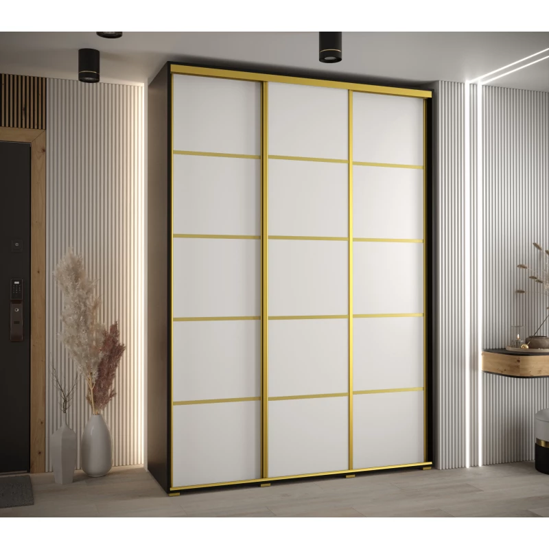 Šatní skříň YVONA 4 - 180/45 cm, černá / bílá / zlatá