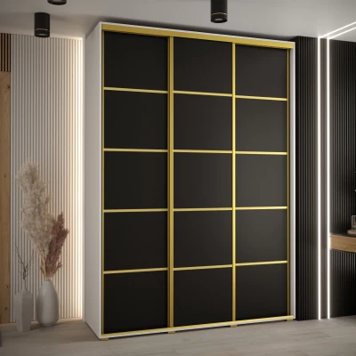 Šatní skříň YVONA 4 - 180/45 cm, bílá / černá / zlatá