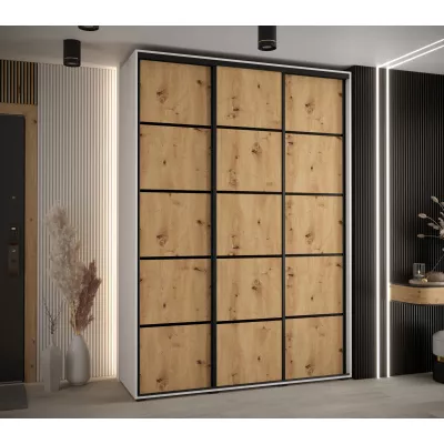 Šatní skříň YVONA 4 - 180/45 cm, bílá / dub artisan / černá