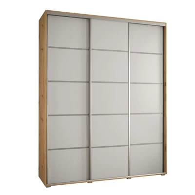 Šatní skříň YVONA 4 - 190/45 cm, dub artisan / bílá / stříbrná