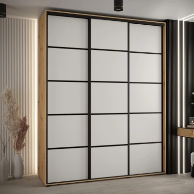 Šatní skříň YVONA 4 - 190/45 cm, dub artisan / bílá / černá
