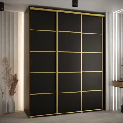 Šatní skříň YVONA 4 - 190/45 cm, černá / zlatá