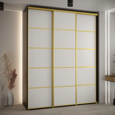 Šatní skříň YVONA 4 - 190/45 cm, černá / bílá / zlatá
