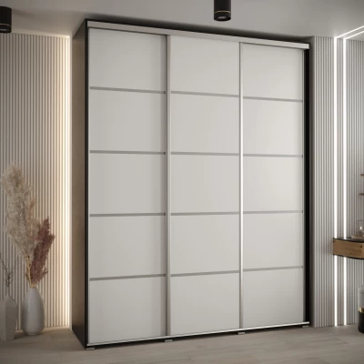 Šatní skříň YVONA 4 - 190/45 cm, černá / bílá / stříbrná