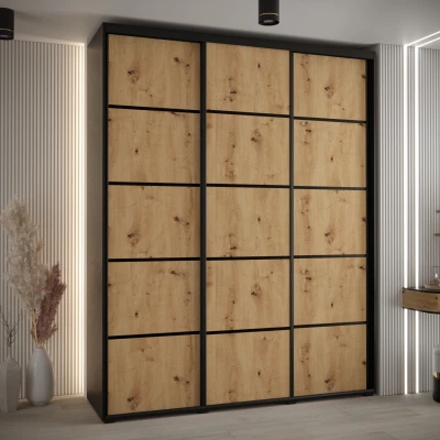 Šatní skříň YVONA 4 - 190/45 cm, černá / dub artisan / černá