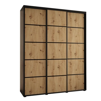 Šatní skříň YVONA 4 - 190/45 cm, černá / dub artisan / černá