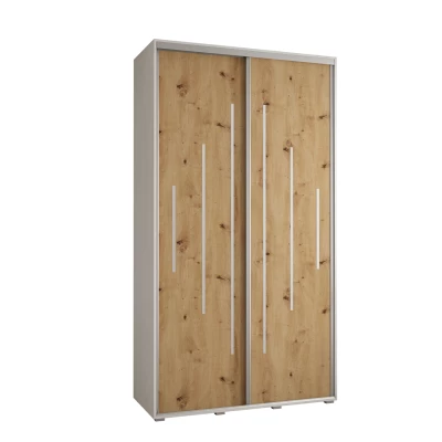 Šatní skříň YVONA 12 - 140/45 cm, bílá / dub artisan / stříbrná