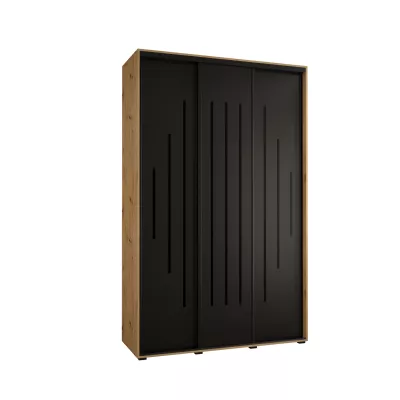Šatní skříň YVONA 12 - 150/45 cm, dub artisan / černá / černá
