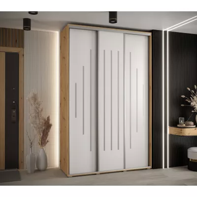 Šatní skříň YVONA 12 - 150/45 cm, dub artisan / bílá / stříbrná