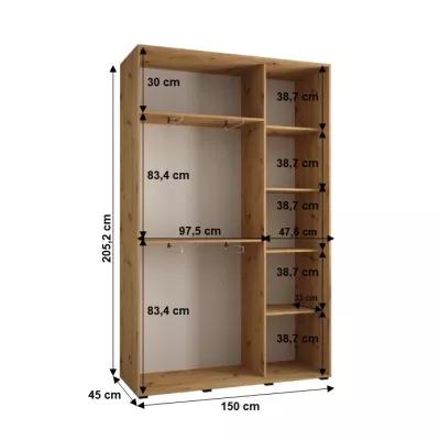 Šatní skříň YVONA 12 - 150/45 cm, černá / bílá / zlatá