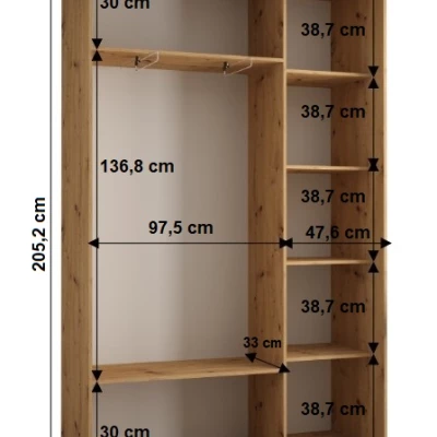 Šatní skříň YVONA 12 - 150/45 cm, černá / bílá / zlatá