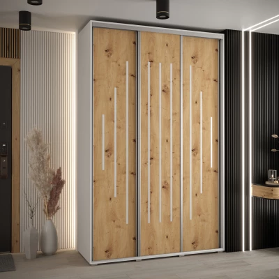 Šatní skříň YVONA 12 - 150/45 cm, bílá / dub artisan / stříbrná