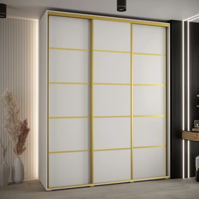 Šatní skříň YVONA 4 - 190/45 cm, bílá / zlatá