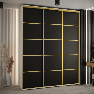 Šatní skříň YVONA 4 - 190/45 cm, bílá / černá / zlatá