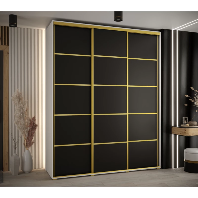Šatní skříň YVONA 4 - 190/45 cm, bílá / černá / zlatá
