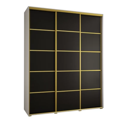 Šatní skříň YVONA 4 - 190/45 cm, bílá / černá / zlatá