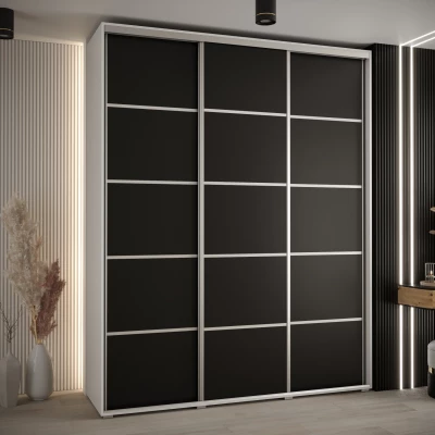Šatní skříň YVONA 4 - 190/45 cm, bílá / černá / stříbrná