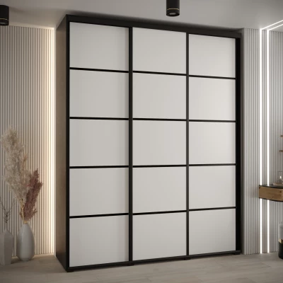 Šatní skříň YVONA 4 - 200/45 cm, černá / bílá / černá