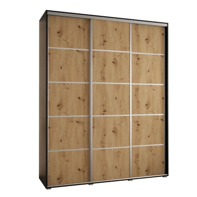 Šatní skříň YVONA 4 - 200/45 cm, černá / dub artisan / stříbrná