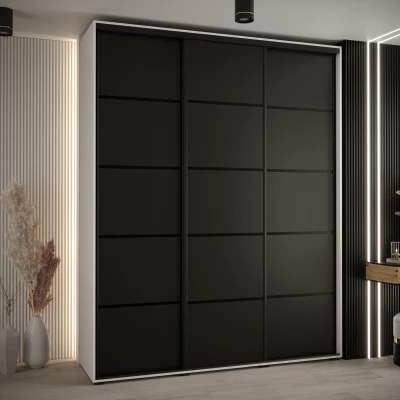 Šatní skříň YVONA 4 - 200/45 cm, bílá / černá / černá