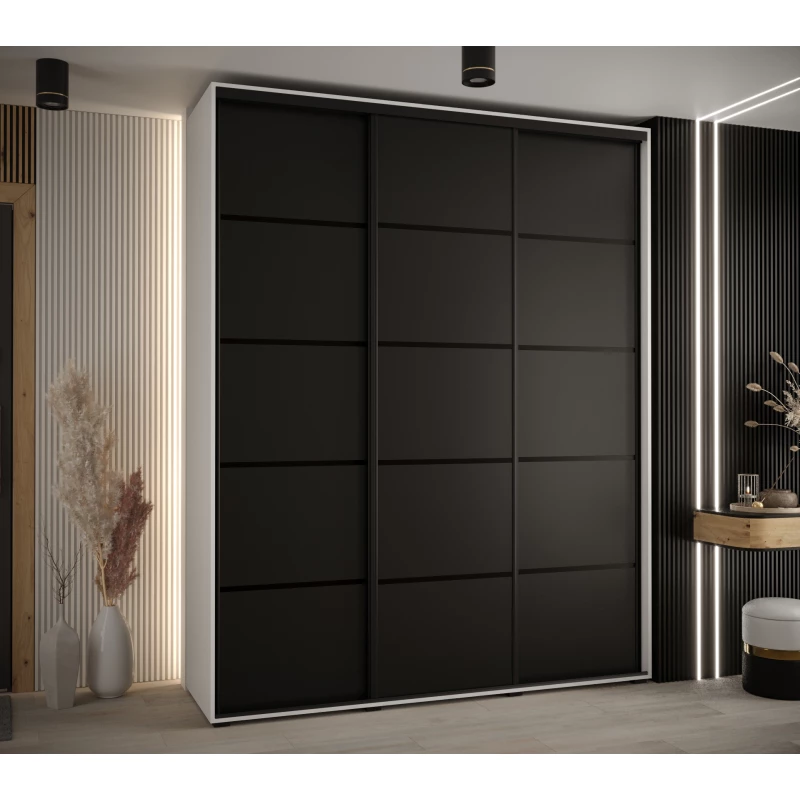 Šatní skříň YVONA 4 - 200/45 cm, bílá / černá / černá