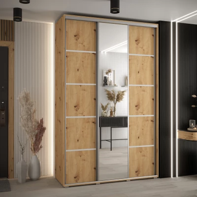 Šatní skříň YVONA 5 - 150/45 cm, dub artisan / stříbrná