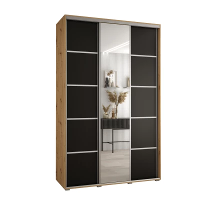 Šatní skříň YVONA 5 - 150/45 cm, dub artisan / černá / stříbrná