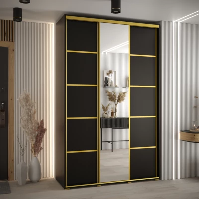 Šatní skříň YVONA 5 - 150/45 cm, černá / zlatá