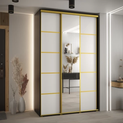 Šatní skříň YVONA 5 - 150/45 cm, černá / bílá / zlatá