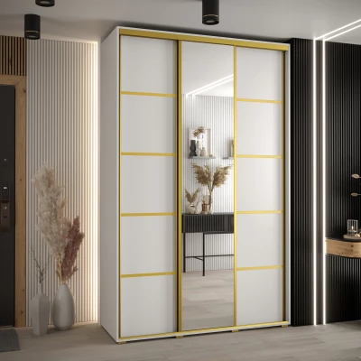 Šatní skříň YVONA 5 - 150/45 cm, bílá / zlatá