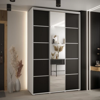 Šatní skříň YVONA 5 - 150/45 cm, bílá / černá / stříbrná